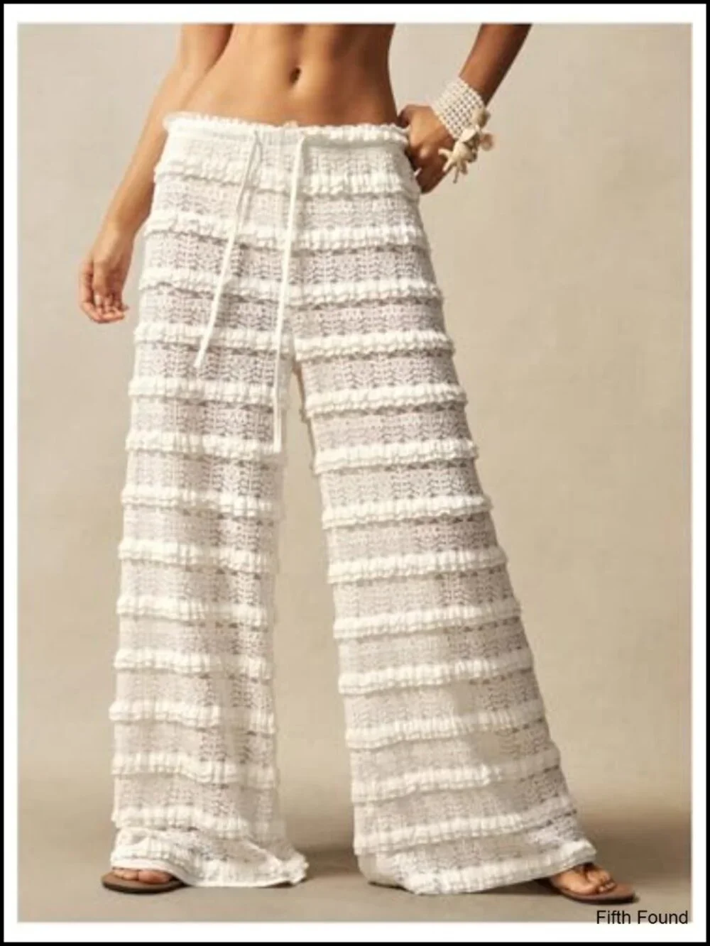 Crochet Lace Mesh Pants Ruffle Layered Elastic Waist Bathing Suit Cover Up